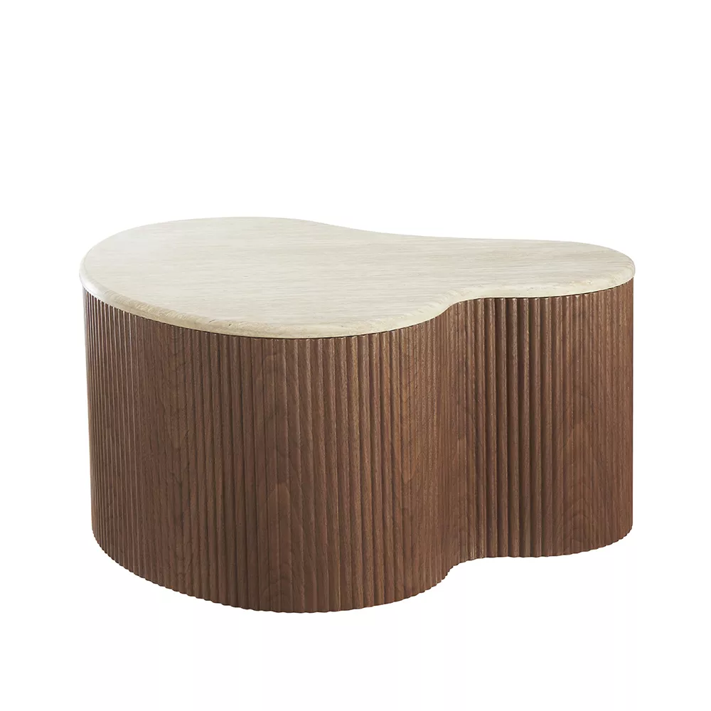 BJ-25035 Irregular Artificial Marble Coffee Table with Ripple Wood Veneer Base – Wholesale
