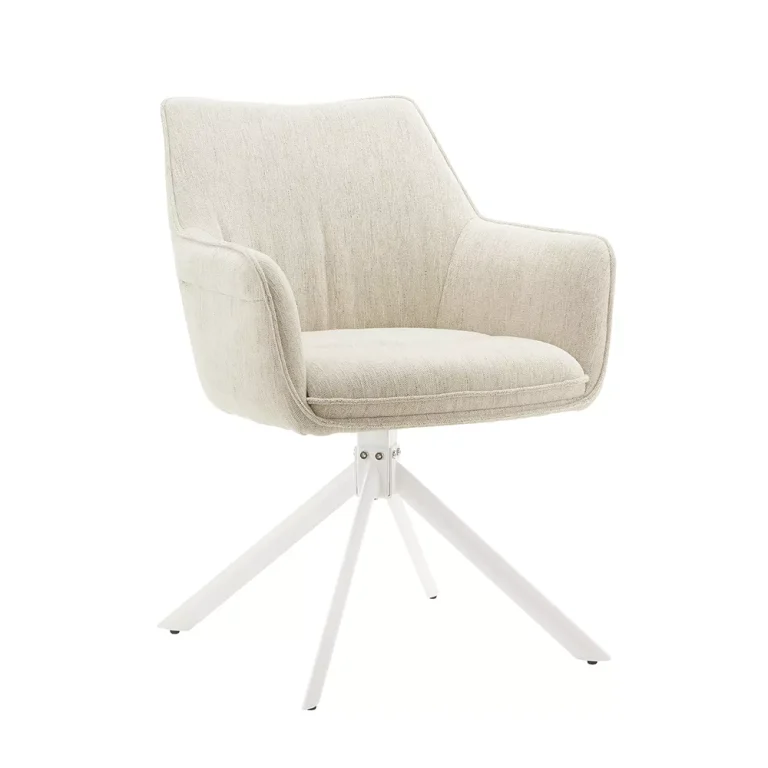 CY-2476 Modern Upholstered Swivel Dining Chair with White Metal Base