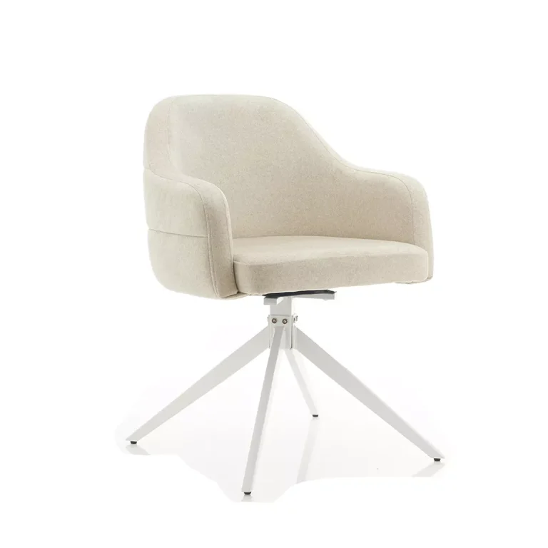 CY-2482 Upholstered Swivel Dining Chair with White Metal Base1
