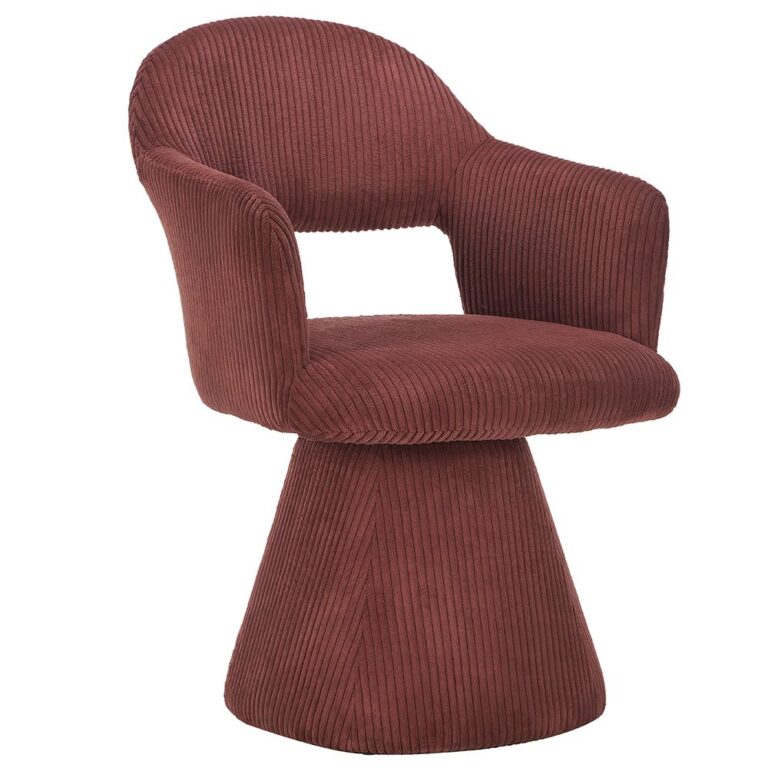 upholstered barrel dining chair angle view