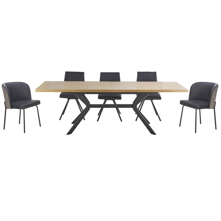 dining table set with black upholstered chairs